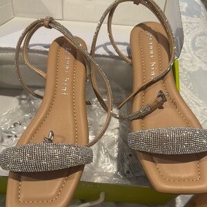 Gianni Bini Beige Sandals with Rhinestone Straps